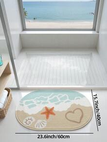 1 pièce Tapis de bain avec élément océanique, tapis de sol, matériau en polaire moelleux, design mignon de plage et de coquillages, style décontracté confortable, lavable en machine, convient pour la cuisine, la salle de bain, la salle à manger, le couloir, les fêtes, le Nouvel An, toutes les saisons, le jardin, la maison, la chambre, la décoration de festival