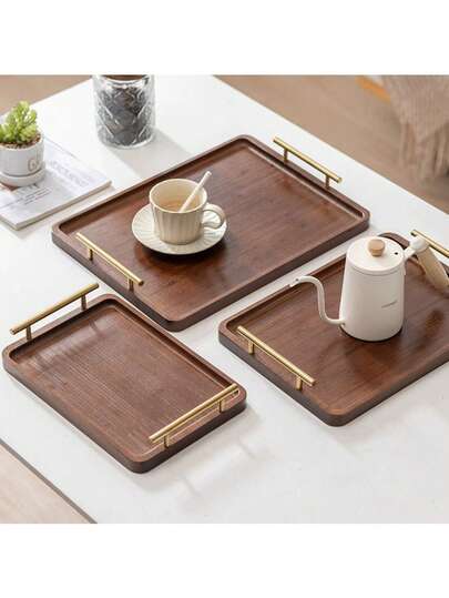 Bamboo Serving Tray, Stylish Wooden Ottoman Tray With Handles For Breakfast, Lunch, Dinner, Appetizers, Ottoman, Living Room, Coffee Table Kitchen Party Patio BBQ