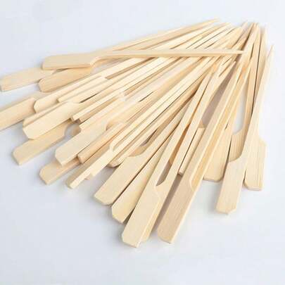 300/200/100/80/50/30/20pcs Bamboo Skewers, Fruit Skewers, Dessert Skewers, BBQ Food Sticks, Wide Flat Paddle Wooden Picks, Square Food Appetizer Toothpicks Suitable For Party, Sandwiches, Fruit, Cooked Dishes