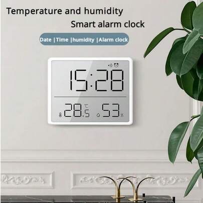 1pc Smart Digital Clock, Minimalist Design. High-Definition LCD Display/Date Display/Temperature Detection/Humidity Sensor/Magnetic Adsorption. Suitable For Refrigerator, Desk Placement, Wall Hanging. Perfect Decor For Home And Office. Uses 1 CR2032 Button Battery.