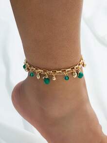 1 pieza Tobillera asimétrica de concha, tobillera con dije de cereza roja y manzana vibrante, diseños versátiles de pulsera y tobillera para uso diario - Rojo - Ver 13