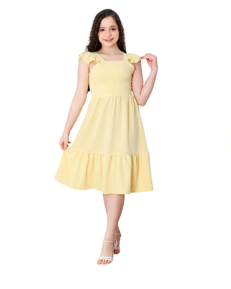 Short Plain Tank Top Dress - 黃色 - 查看 5