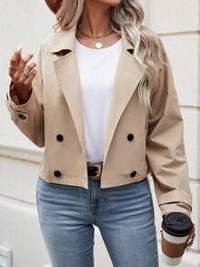 Damen Einfarbige Jacke mit Kragen, Raglanärmel und Doppelreiher, Lässig