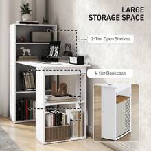 HOMCOM 120cm Computer Desk, Wooden PC Laptop Table With 6-Tier Storage Bookshelves, Home Office Working Study Desk, Writing Workstation, White - 白色 - 查看 5