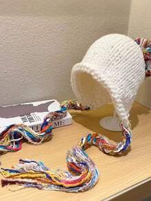 1 件女士冬季羊毛帽手工流苏针织帽适合秋冬秋季，温暖护耳，百搭时尚套头帽适合日常旅行、购物、滑雪和使用 - 彩色 - 查看 4