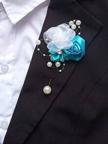 1pc Unisex Cream Pearl Rose Boutonniere, Wedding Bridal Party Groomsman Accessory, Daily Wear - Multicolor - View 6