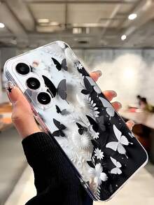 1pc Black & White Contrast Butterfly Flower Transparent Soft Phone Case Compatible With Samsung Galaxy A04e/12/A13/A14/A34/A50/A52/A53/A54/S21/S22/S23/S24/S25/S25Ultra