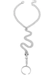 1pc Gothic Exaggerated Snake Shaped Hand Chain, Retro Personalized Ring Hand Chain Bracelet For Women