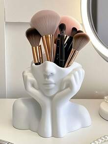 1pc Minimalist Female Beauty Face Makeup Brush Storage, Vase, Suitable For Home Decor, Bedroom Decor, Office And Students, Storage,Wedding Decor,House Decor,Jewelry Organiser,Party Decorations,The Best Gift
