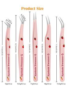 5pcs/1pc Professional Eyelash Extension Tweezers Set, Including Precision Feather Tip Tweezers, Straight And Curved Eyelash Curler Tweezers, Round Head Feather Tweezers, Suitable For Beginners And Eyelash Technicians, Perfect For Placing Eyelashes And Shaping Eyebrows, Handmade, Delicate Craftsmanship, Women's Gift, Beauty Industry, Christmas, Halloween, Holiday, Back To School Gift, Makeup Essentials - Pink - View 2