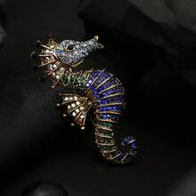 New Synthetic  Seahorse Brooch Retro Creative Personality Animal Pin Fashion Coat Suit Banquet Brooch Accessories - Màu xanh lam - Xem 2