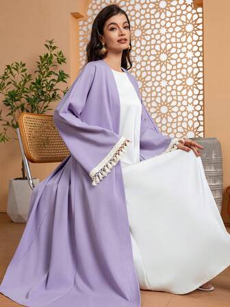 Women's Solid Color Elegant Front Tie Long Sleeve Lace Patchwork Casual Dress, Daily Wear