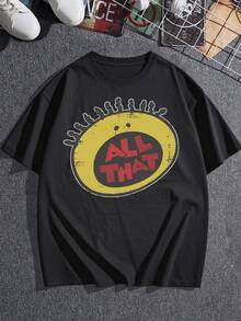 Camiseta gráfica de inspiración vintage para mujer con un diseño circular único y letras llamativas. Suave mezcla de algodón para un look casual y cotidiano. ¡Imprescindible para las camisetas gráficas de moda! Talla extragrande. - Negro - Ver 3