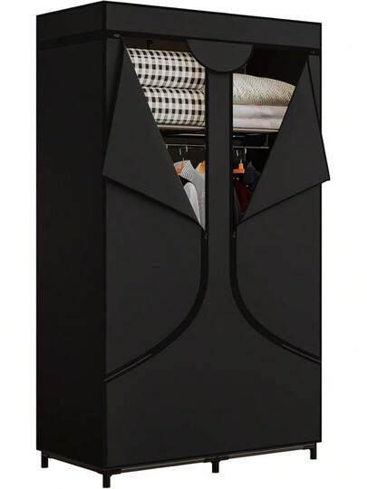 SORCEDAS Portable Wardrobe Closet Storage Organizer Metal Hanging Rack Non-Woven Fabric 34 Inch Black