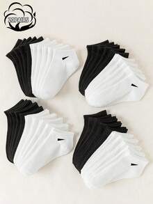 20 Pairs Unisex Socks, Sports Socks, White/Black/Grey Short Socks, Comfortable Ankle Socks With Slash Pattern, Moisture-Wicking, Breathable, Classic Solid Color, Simple & Fashionable Casual Socks, Suitable For Daily Wear