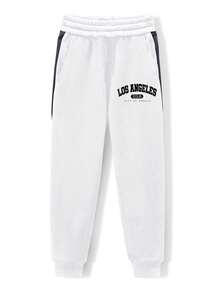 1pc Boys & Teens Loose Casual Versatile Solid Color Letter Print Decorative Fleece Jogger Pants, Spring/Autumn