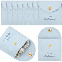 ALQD Jewelry Bags Bridesmaid Gifts Set Of 8 Velvet Small Jewelry Pouch With Button Bracelet Earring Necklace Packaging Bridesmaid Proposal Bags Bridal Party Favors Gifts (Dark Coral Pink) - 淺灰藍色 - 查看 10
