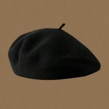 1pc Women's Autumn/Winter Fashionable Knitted Beret Hat, Retro Solid Color Artist Cap, Suitable For Daily Wear - Black - View 2