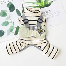 جمبسوت قطة كلب جديدة للحيوانات الأليفة، جمبسوت قطة كلب صغير من نوع بودل وبيشون فريز مخطط، ملابس للحيوانات الأليفة