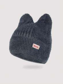 1 件儿童可爱猫耳钩针编织便帽，日常穿着，冬季