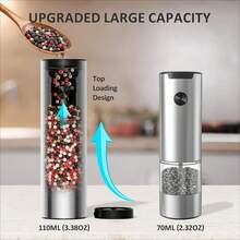 Rechargeable Pepper Grinder Set Electric Salt Shakers With Dual Charging Base, Upgraded Stainless Steel, Adjustable Coarseness & LED Light - Silver - View 3