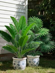 1pc Artificial Palm Tree Large Leaf Banana Leaf Fan Leaf, Suitable For Indoor/Outdoor Decor, Home, Hotel, Garden, Office, Wedding, Holiday Scenes, Floor Standing, Multi-Purpose Room Decor, Greenery Architectural Style (No Planter)