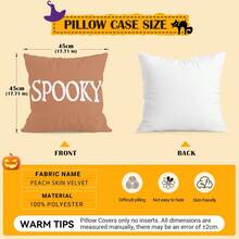 1pc Halloween Theme Single-Sided Printed Throw Pillow Cover - Peach Velvet Cushion Cover 45*45cm