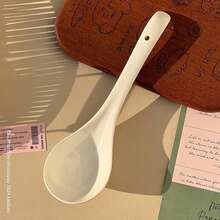 Cream-Colored Soup Spoon, Highly Attractively Large Spoon, Ceramic Porridge Spoon, Long Handle, Simple Soup Spoon, Household Tableware, Large Size, Suitable For Soup And Rice