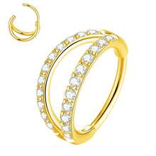 ADYJELY 1 buc Inel de nas cu sept articulat dublu CZ transparent, bijuterii pentru piercing cu sept, 16G/20G, oțel inoxidabil, hipoalergenic, segment Clicker, bijuterii pentru perforarea cartilajului, placat cu aur de 18K, tragus, conch, Daith, helix, lob, cercel, bijuterii pentru piercing nas, inel pentru buze, inel pentru burtă, inel pentru mamelon, 8mm 10mm, bijuterii pentru piercing corporal pentru femei și bărbați - N075 - Vizualizare 18