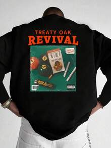 加大码男士圆领长袖 T 恤，时尚街头图案印花休闲百搭 T 恤，适合秋季，垃圾摇滚风格 - 黑色 - 查看 3