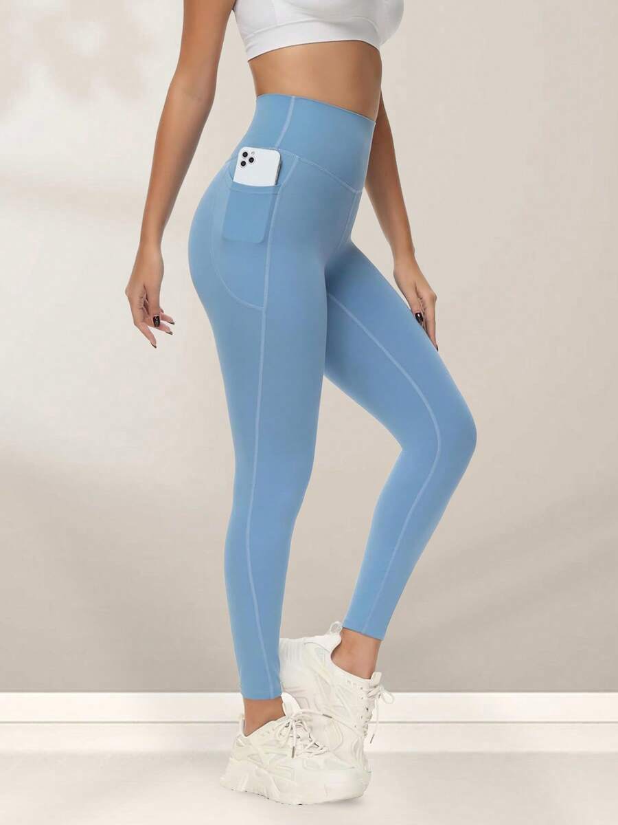 Leftear High-Waisted Yoga Leggings For Women – Tummy Control Workout Pants With Side Pockets - All-Season Gym, Running & Lounge Tights – Athletic Wear High-Rise Shapewear - Màu xanh lam - Xem 1