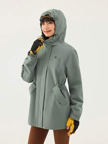 TECTOP Women's Thermal Lined Soft Shell Jacket, Hooded, Large Pockets, Outdoor Hiking, Windproof Waterproof, Waist Cinched, Autumn/Winter, Fleece