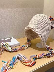 1 件女士冬季羊毛帽手工流苏针织帽适合秋冬秋季，温暖护耳，百搭时尚套头帽适合日常旅行、购物、滑雪和使用 - 彩色 - 查看 3