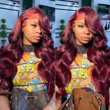 NARNI 30 32 34 Inch 99j Burgundy Lace Front Wigs Human Hair Glueless Human Hair Lace Wig13x6 HD Transparent Body Wave Lace Front Wigs Human Hair Pre Plucked 200% Density Red Colored Human Hair Wigs For Women - Màu Đỏ Sâu - Xem 6