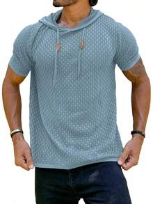Men's Short Sleeve Hoodie Shirt Casual Waffle Knitted Pullover Sweaterhalloween - Màu Xám nhạt - Xem 7