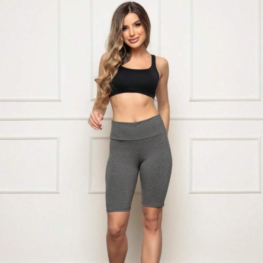 Bermuda Feminina Suplex Cós Alto Academia Fitness Confortável