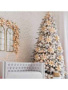 10 piezas Decoraciones de árbol de Navidad, hojas rojas con brillo estilo navideño, flores de Navidad artificiales, hojas rojas con brillo para decorar el árbol de Navidad, para Navidad, bodas, celebraciones festivas, decoración floral navideña, decoración de fiestas