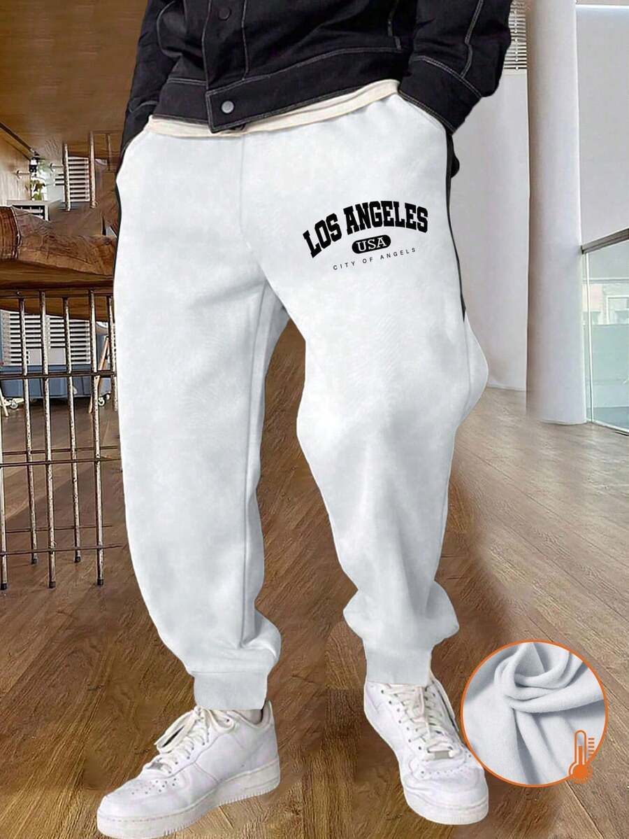 1pc Boys & Teens Loose Casual Versatile Solid Color Letter Print Decorative Fleece Jogger Pants, Spring/Autumn