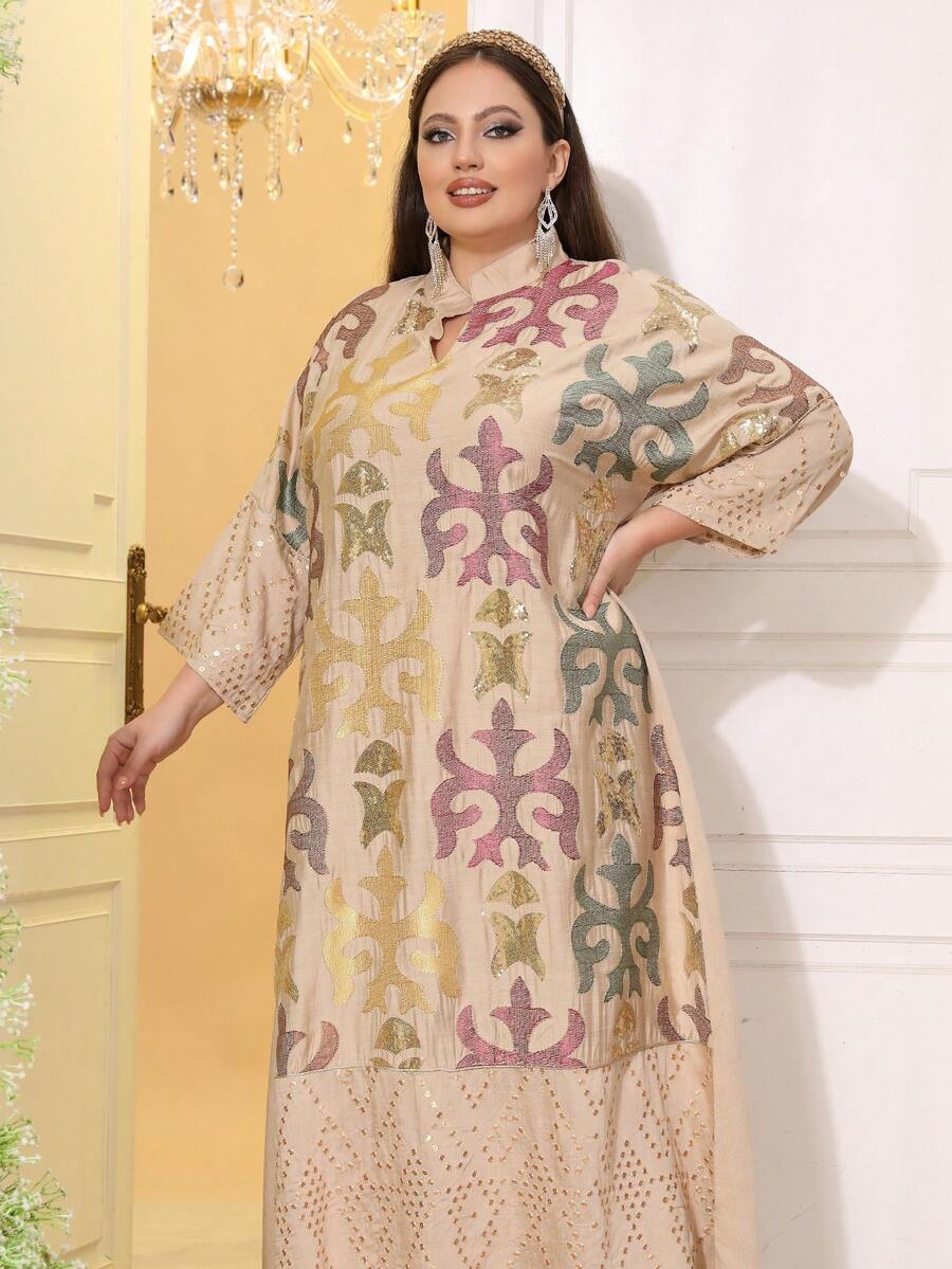 2026新款斋月传统优雅刺绣串珠连衣裙，V领，高端阿拉伯女装，春夏款