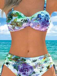 Women's Summer Beach Full-Print Floral Spaghetti Strap Bikini Set 2 Pieces Set - Purple - View 5