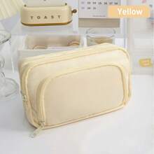 Double Layer Double Zipper Large Capacity Stylish Multi-Functional Pencil Case, Back To School Supplies, Essential For Children, Available In Pink, Blue, Black - Multicolor - View 7