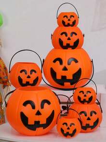 Suministros de Halloween, lámpara de calabaza, cubo de calabaza, decoraciones y accesorios para fiestas de bar y discoteca, tarro de caramelos, cubo de calabaza de mano - Naranja - Ver 2