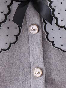 两件套女童休闲波点开衫和百褶裙套装，春秋季 - 淺灰色 - 查看 7