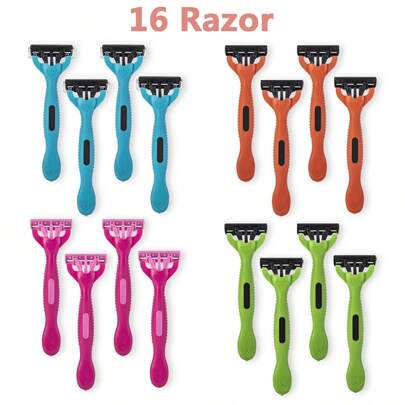16片/包 彩色三层剃须刀片，女士安全剃须刀，含芦荟润滑配方，脱毛剃须刀