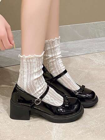 1 Pair Classic Retro British Style Platform Leather Shoes, French Mary Jane Academy Loafers For Teen Girls In Spring And Autumn