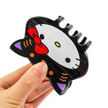 Sanrio 1 pieza Accesorios para el cabello de Hello Kitty linda para disfrazarse en Halloween, accesorio para el cabello con disco de Kuromi en la parte posterior, pinza para el cabello de moda de otoño, clips para el cabello de invierno para atuendos de vacaciones para mujer