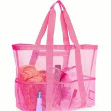 1 件大号网状沙滩包 - 防沙游泳手提包，超大尺寸，适合家庭使用，可折叠轻便泳池船包，带拉链和额外口袋，可放置玩具和度假海滩巡航必需品 - 彩色 - 查看 6