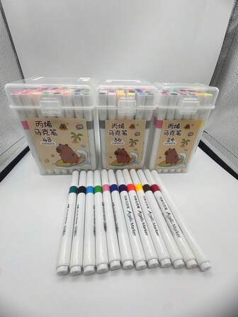 12/24/36/48pcs Acrylic Marker Pens, Art DIY Graffiti Pens, Colorful Painting Watercolor Art Marker Pen Set, For Acrylic Painting, Waterproof & Quick-Drying, Suitable For Student Graffiti, Teachers And School Use (Random Marker Patterns)