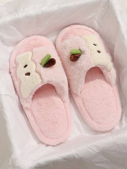 Pantoufles en peluche de pomme pour femmes, doublure thermique chaude, antidérapantes, pantoufles de chambre moelleuses pour l'intérieur et l'extérieur, automne/hiver