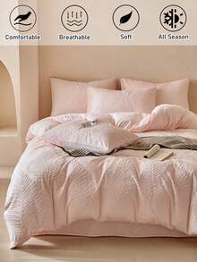 2/3PCS Pink Leaves Tufted Textured Polyester Duvet Cover Set, Boho Shabby Chic Bedding Set For All Seasons Use, Modern Bohemia Style, Soft& Breathable, Durable, Machine Washable (1 Duvet Cover+ 1/2 Pillowcases, No Filler)